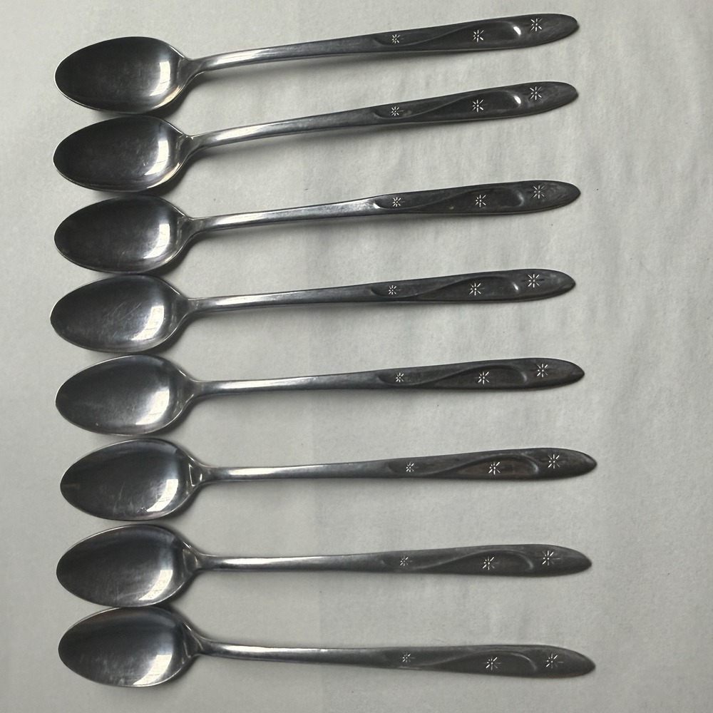 8 International Silver Americana Star Stainless USA Iced Tea Spoons Long Flatwar